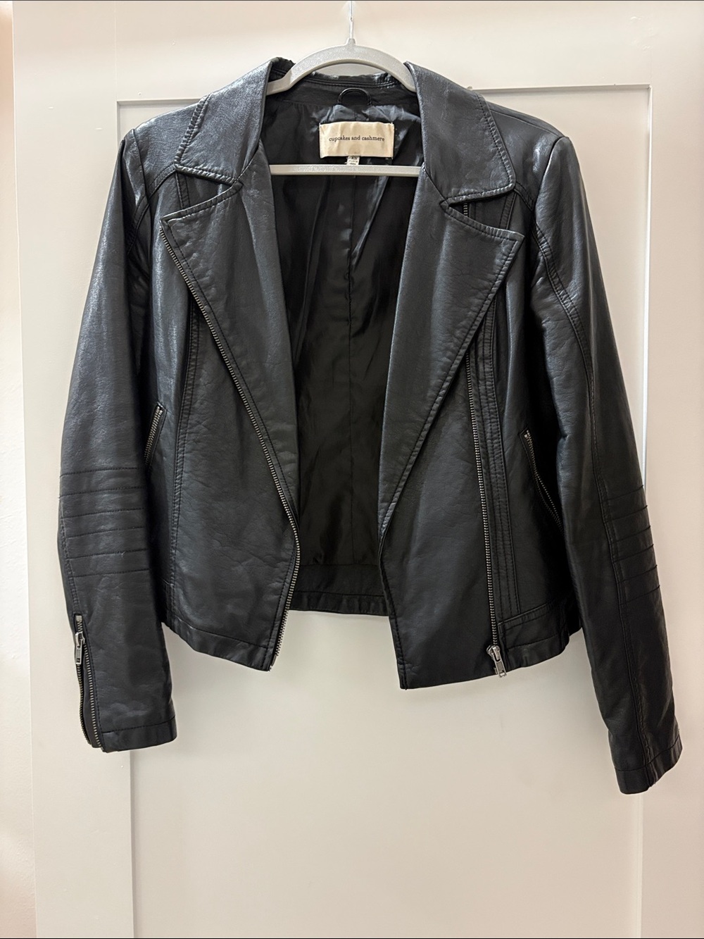 Cupcakes and Cashmere Black Faux Leather Moto Biker Jacket XS